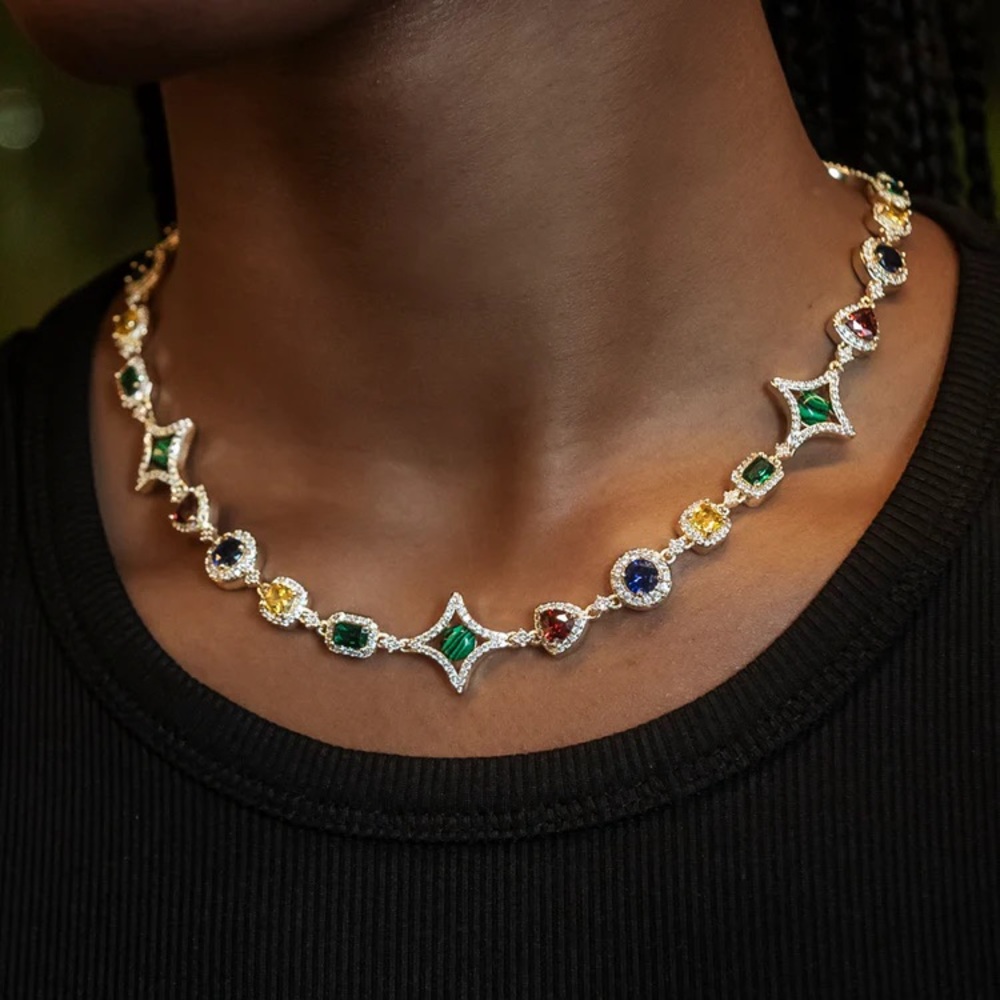 GLD COLORED GEMSTONE CHAIN